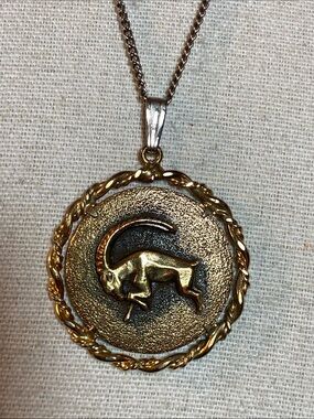 Vintage Anson Pewter Capricorn Zodiac Gold Tone 24” Necklace